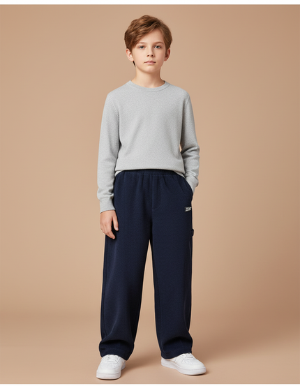 Pantalon Chino Bleu Marine Côtelé Ample Décontracté Enfant - Cordé