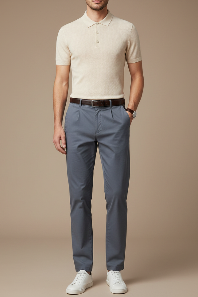 Pantalon Bleu Chino Homme - Gabardine