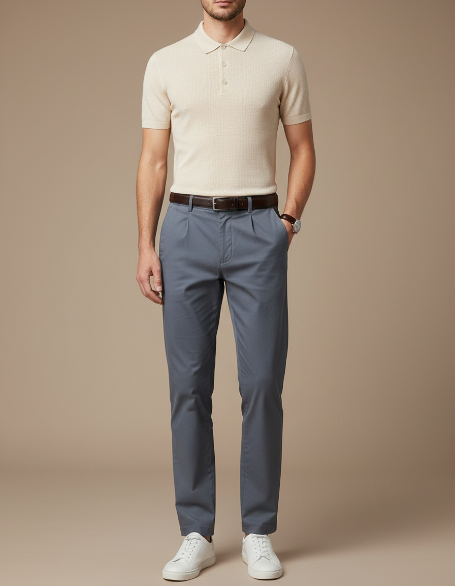 Pantalon Bleu Chino Homme - Gabardine