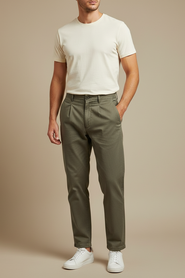 Pantalon Chino Carotte - Kaki Coton