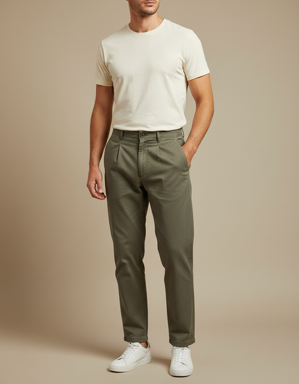 Pantalon Chino Carotte - Kaki Coton