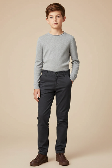 Pantalon Chino Gris Anthracite Coton Slim Garçon