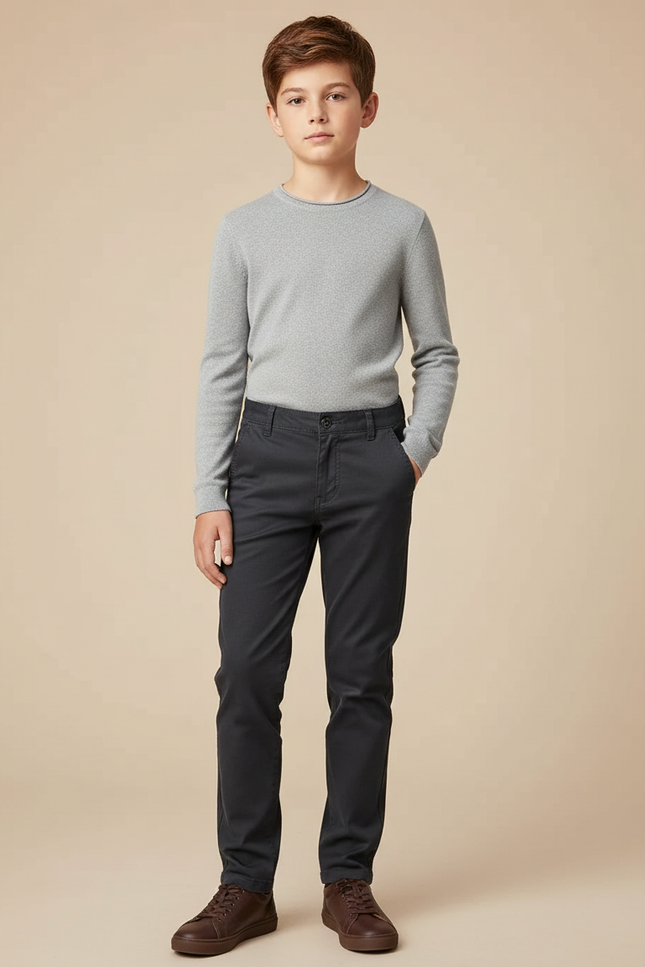 Pantalon Chino Gris Anthracite Coton Slim Garçon
