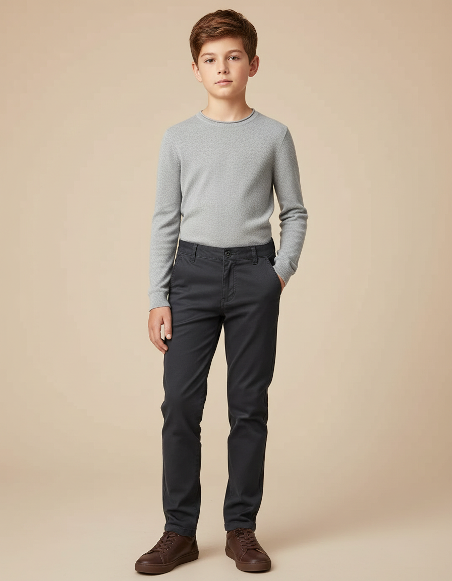 Pantalon Chino Gris Anthracite Coton Slim Garçon