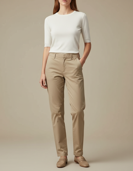 Pantalon Chino Beige Coton Droit Femme Classique