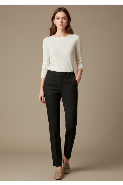 Pantalon Chino Noir Slim Élégant Femme Formel - Polyester