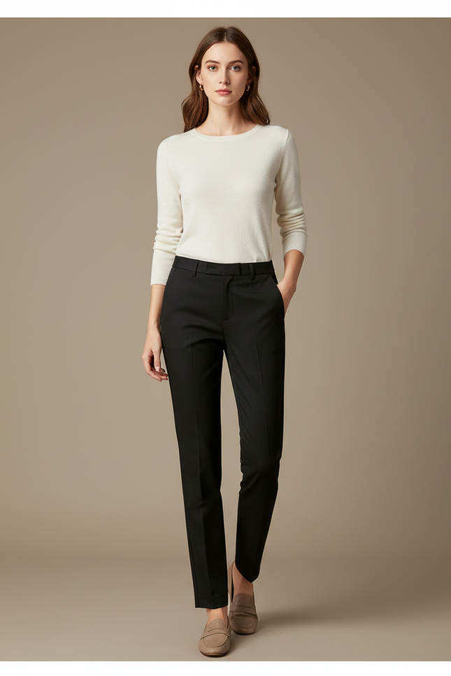 Pantalon Chino Noir Slim Élégant Femme Formel - Polyester