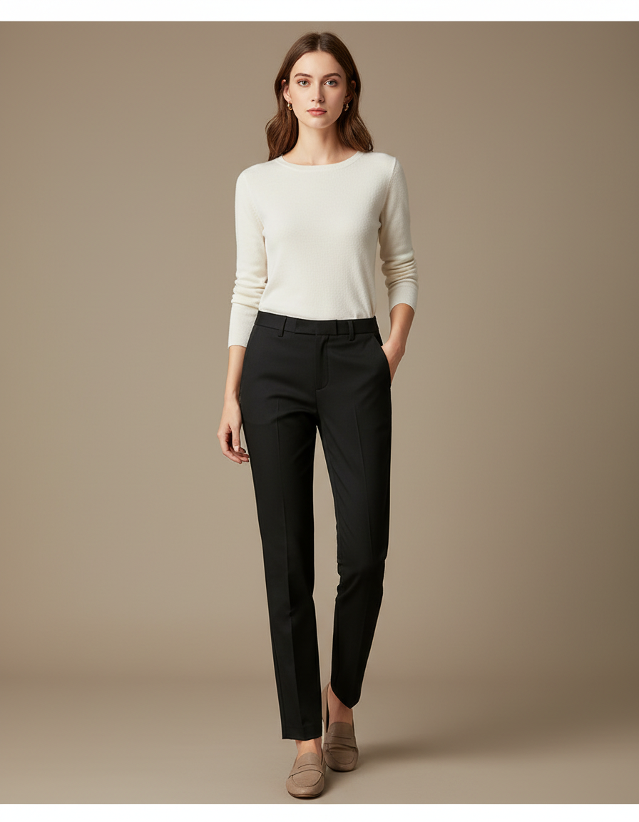 Pantalon Chino Noir Slim Élégant Femme Formel - Polyester