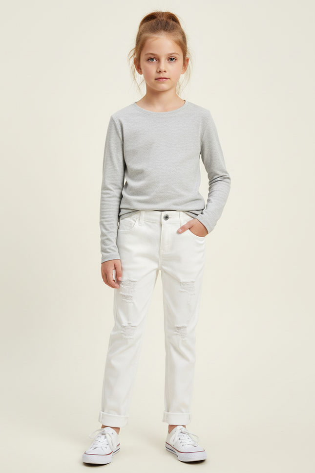Pantalon Chino Blanc Déchiré Droit Coton Enfant