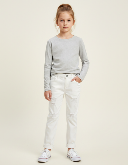 Pantalon Chino Blanc Déchiré Droit Coton Enfant