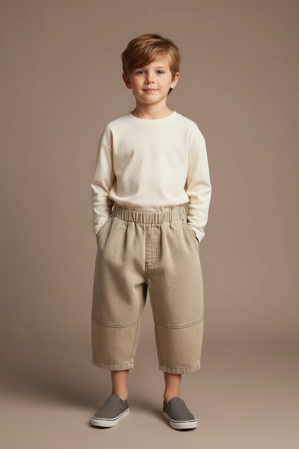 Pantalon Chino Beige Ample Décontracté Enfant Garçon - Coton