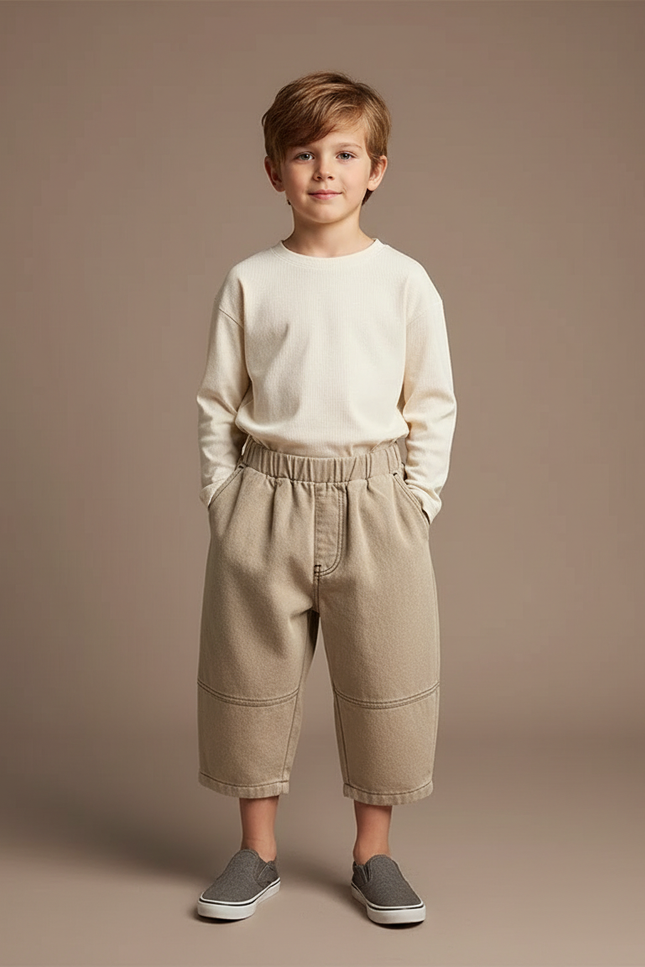 Pantalon Chino Beige Ample Décontracté Enfant Garçon - Coton