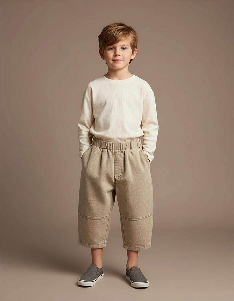 Pantalon Chino Beige Ample Décontracté Enfant Garçon - Coton