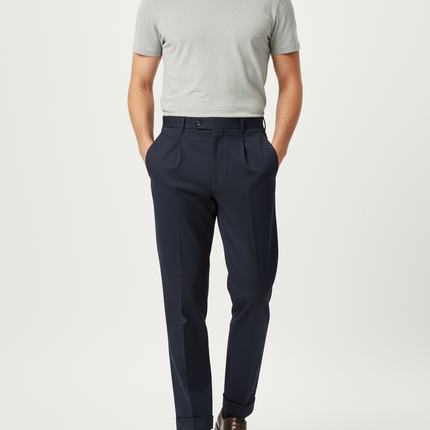 Pantalon Chino Marine Plissé Coton Élégant Homme