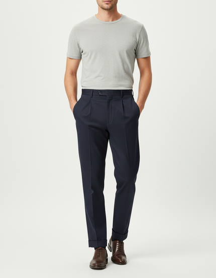 Pantalon Chino Marine Plissé Coton Élégant Homme