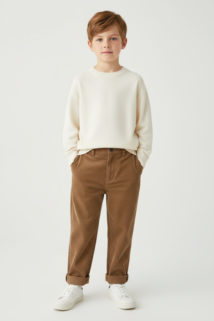 Pantalon Chino Garçon Marron Tapered - Cordé