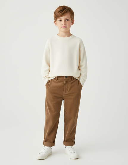 Pantalon Chino Garçon Marron Tapered - Cordé