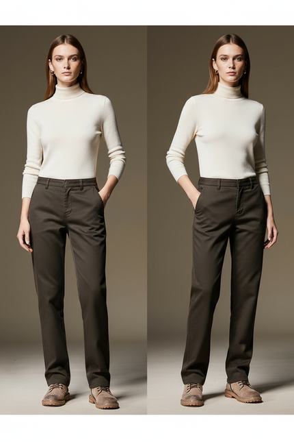 Pantalon Chino Marron Droit Lyocell Décontracté Femme - Gabardine