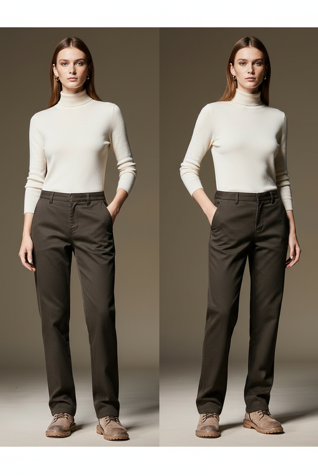 Pantalon Chino Marron Droit Lyocell Décontracté Femme - Gabardine