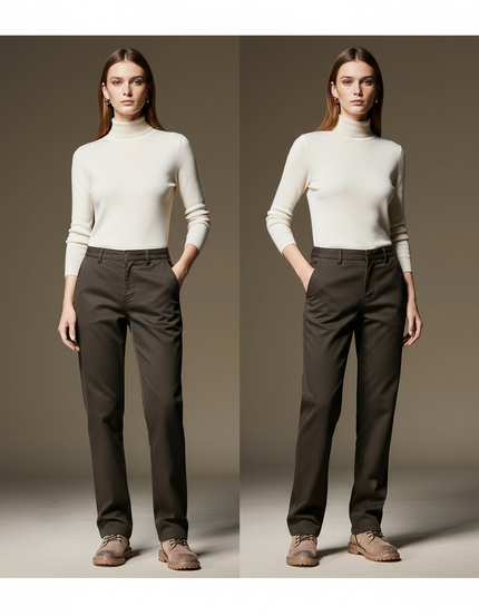 Pantalon Chino Marron Droit Lyocell Décontracté Femme - Gabardine