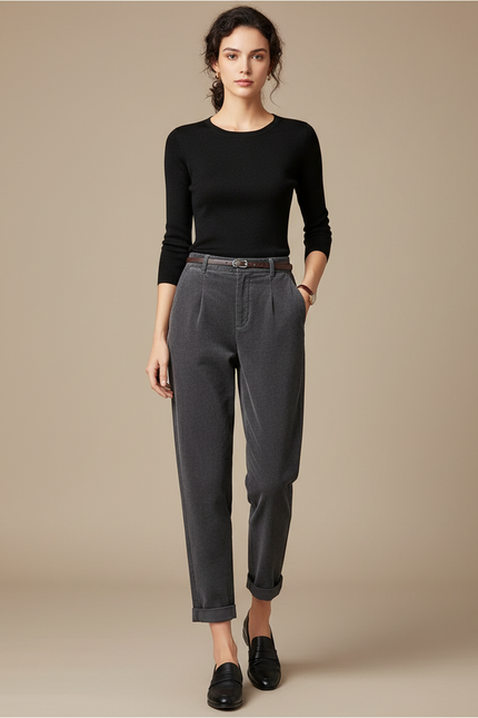 Pantalon Chino Femme Gris - Cordé