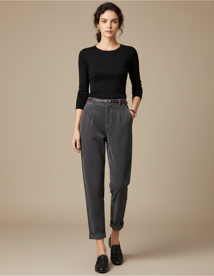 Pantalon Chino Femme Gris - Cordé