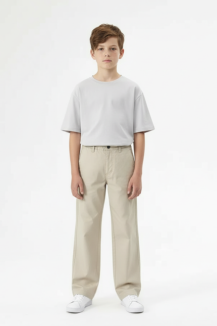 Pantalon Chino Beige Ample Coton Décontracté Garçon