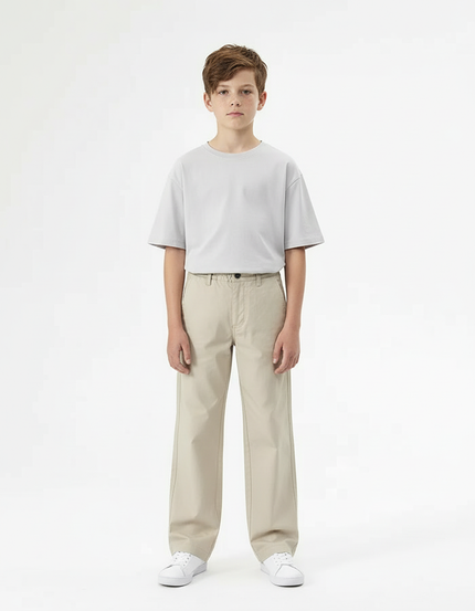 Pantalon Chino Beige Ample Coton Décontracté Garçon