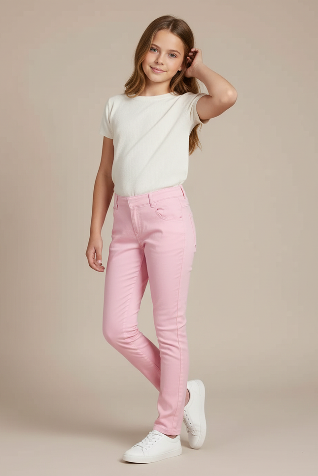 Pantalon Chino Rose Fille Slim Stretch Coton