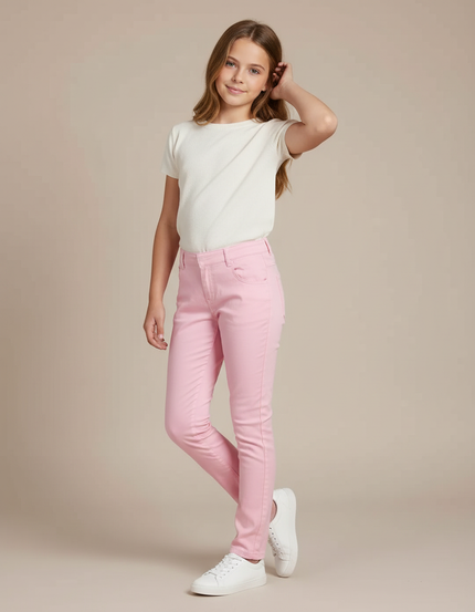 Pantalon Chino Rose Fille Slim Stretch Coton