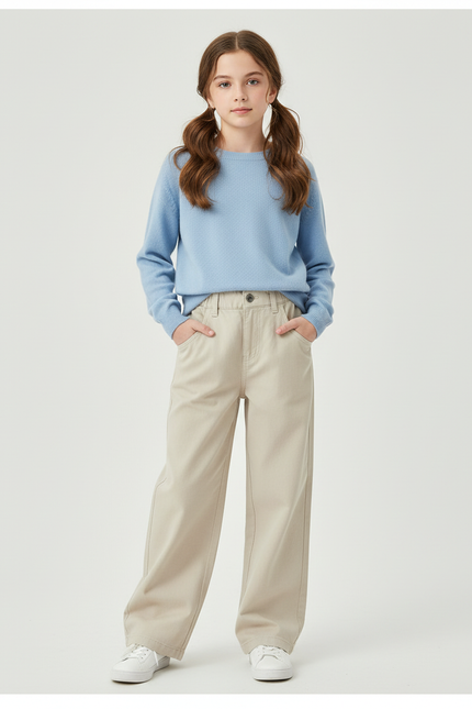 Pantalon Chino Beige Ample Coton Enfant Décontracté