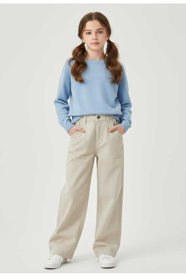 Pantalon Chino Beige Ample Coton Enfant Décontracté