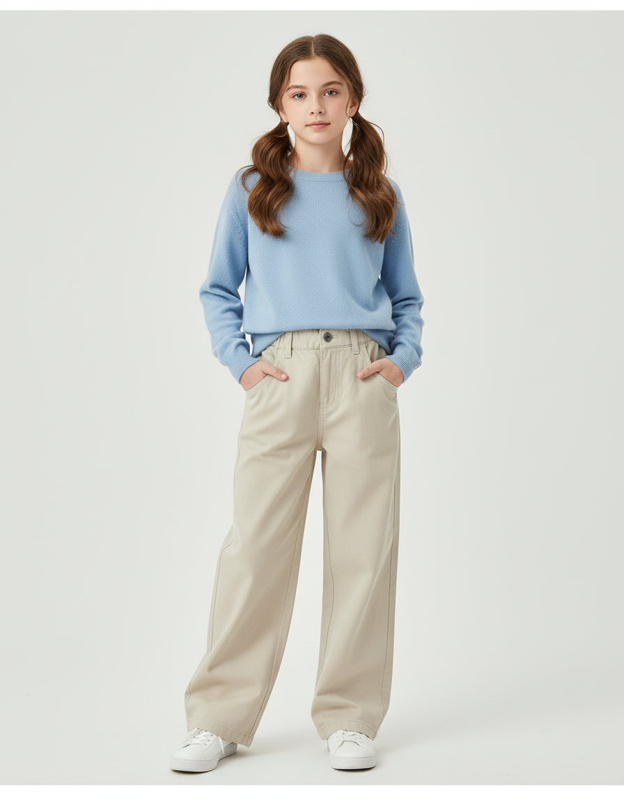 Pantalon Chino Beige Ample Coton Enfant Décontracté