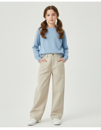 Pantalon Chino Beige Ample Coton Enfant Décontracté