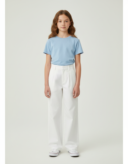 Pantalon Chino Blanc Ample Plissé Décontracté Enfant - Coton