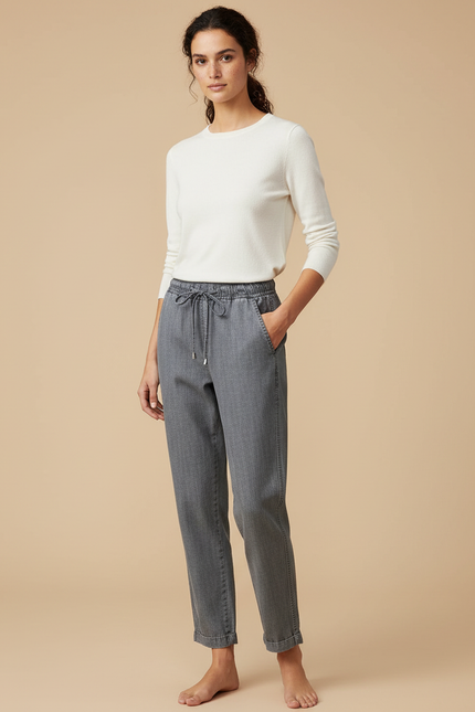 Pantalon Chino Gris Cordon Décontracté Femme - Jean