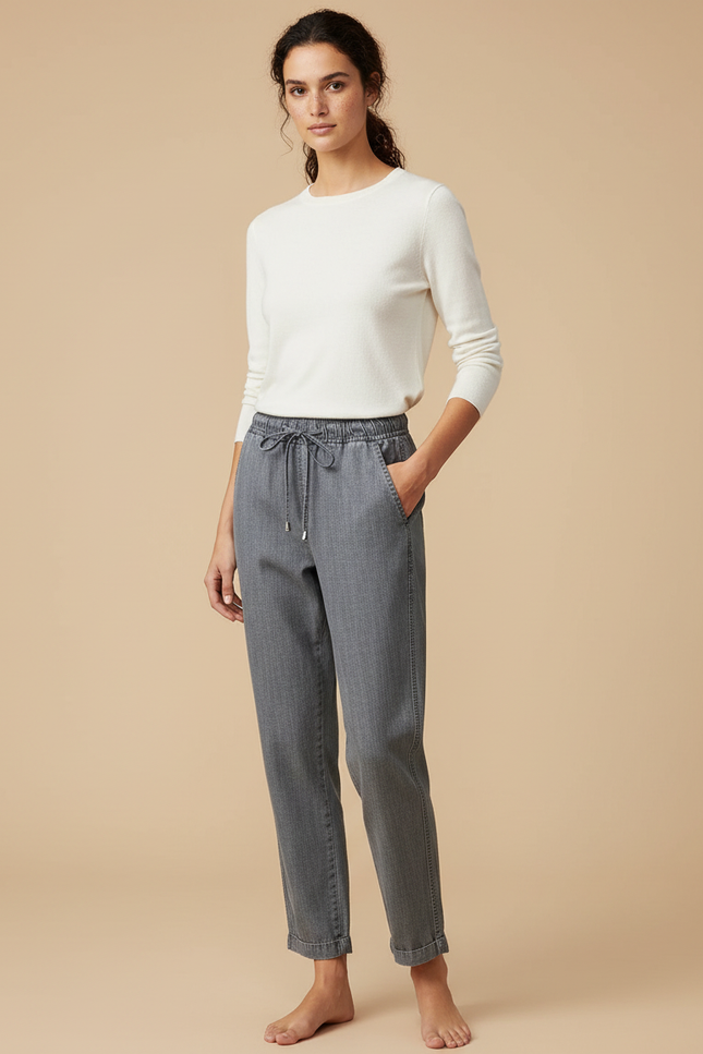Pantalon Chino Gris Cordon Décontracté Femme - Jean