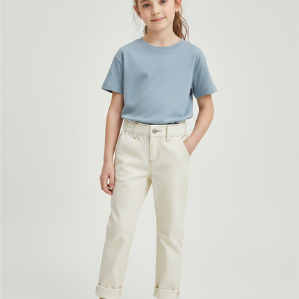Pantalon Chino Écru Coton Droit Enfant Uni - Beige