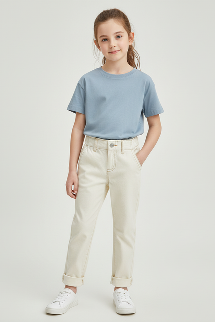 Pantalon Chino Écru Coton Droit Enfant Uni - Beige