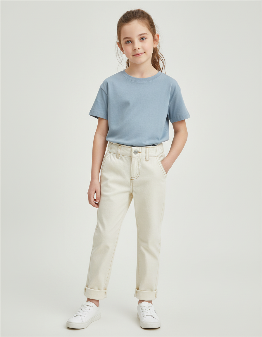 Pantalon Chino Écru Coton Droit Enfant Uni - Beige