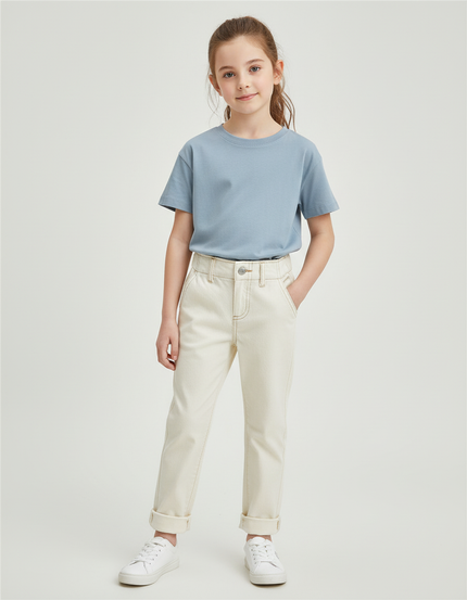 Pantalon Chino Écru Coton Droit Enfant Uni - Beige