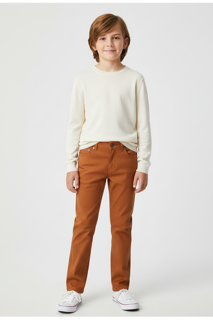 Pantalon Chino Marron Coton Slim Enfant Décontracté - Gabardine