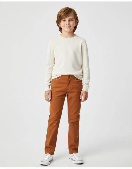 Pantalon Chino Marron Coton Slim Enfant Décontracté - Gabardine