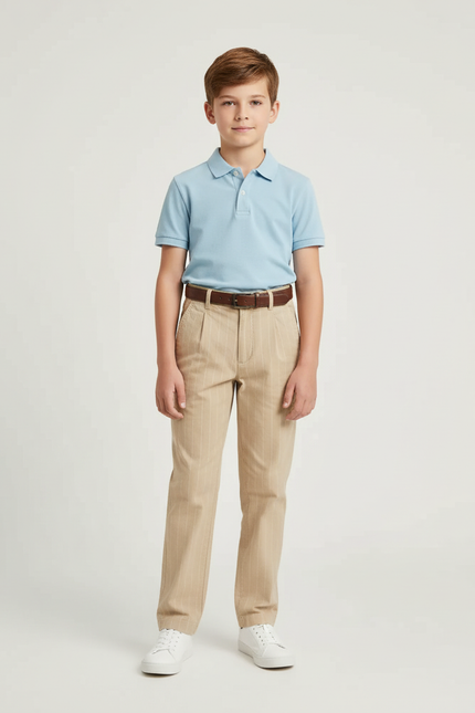 Pantalon Chino Beige Rayé Droit Décontracté Enfant - Gabardine