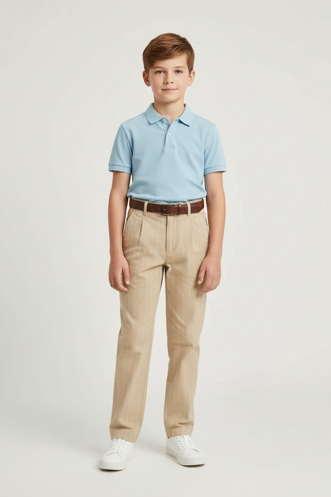 Pantalon Chino Beige Rayé Droit Décontracté Enfant - Gabardine