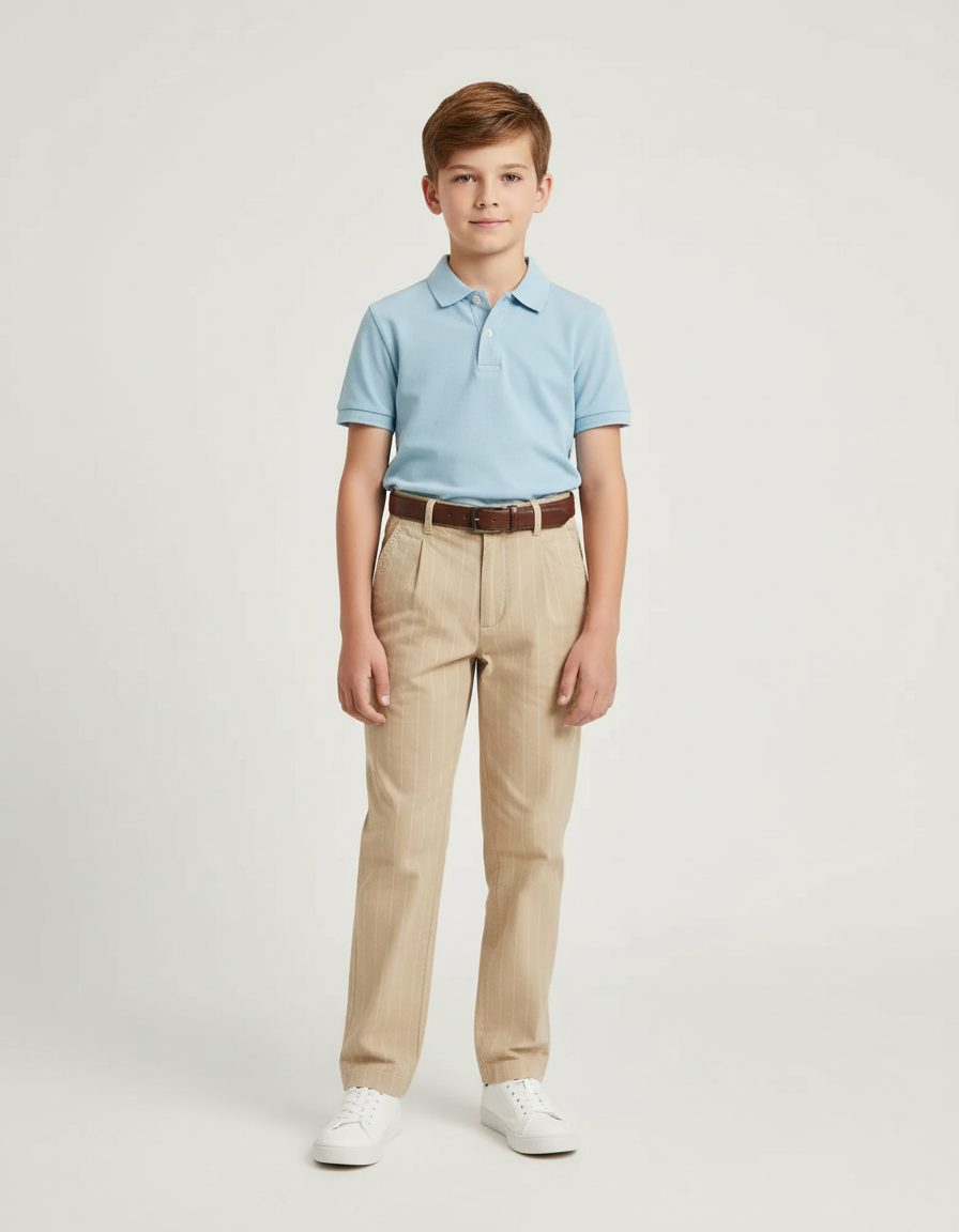 Pantalon Chino Beige Rayé Droit Décontracté Enfant - Gabardine