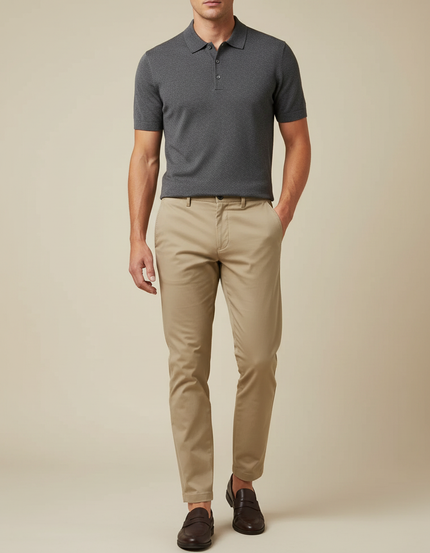 Pantalon Chino Beige Coton Slim Élégant Décontracté Homme