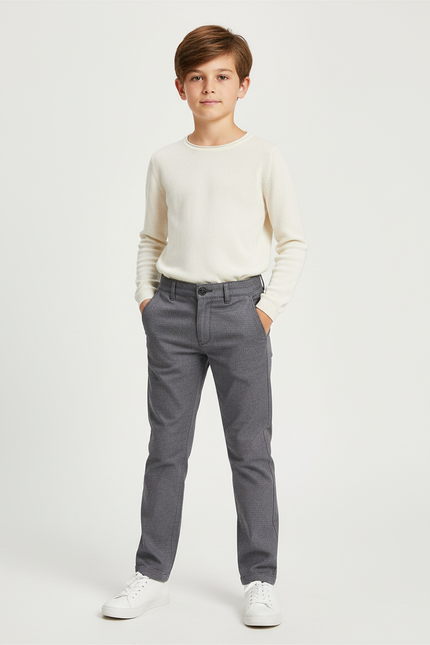 Pantalon Chino Gris Décontracté Coupe Droite Enfant - Coton