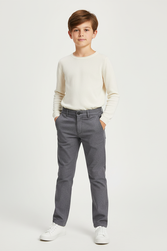 Pantalon Chino Gris Décontracté Coupe Droite Enfant - Coton