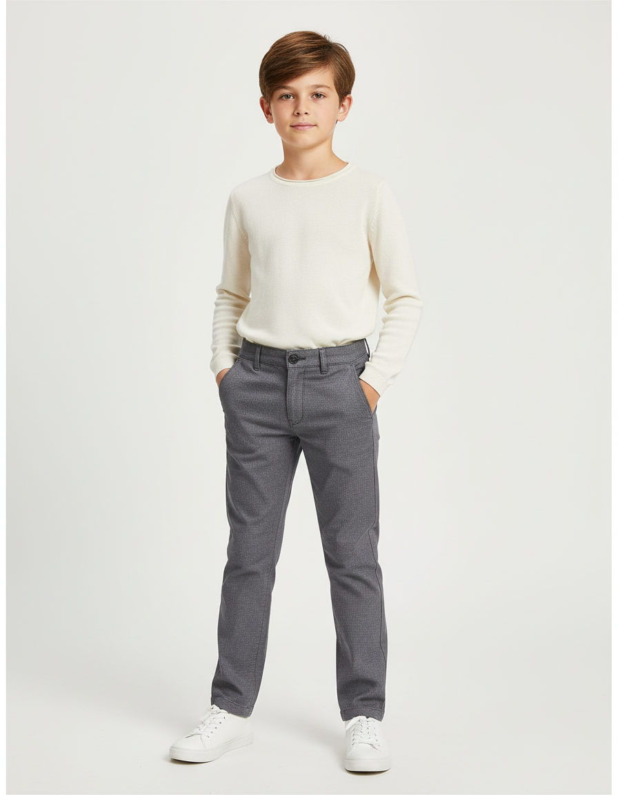 Pantalon Chino Gris Décontracté Coupe Droite Enfant - Coton